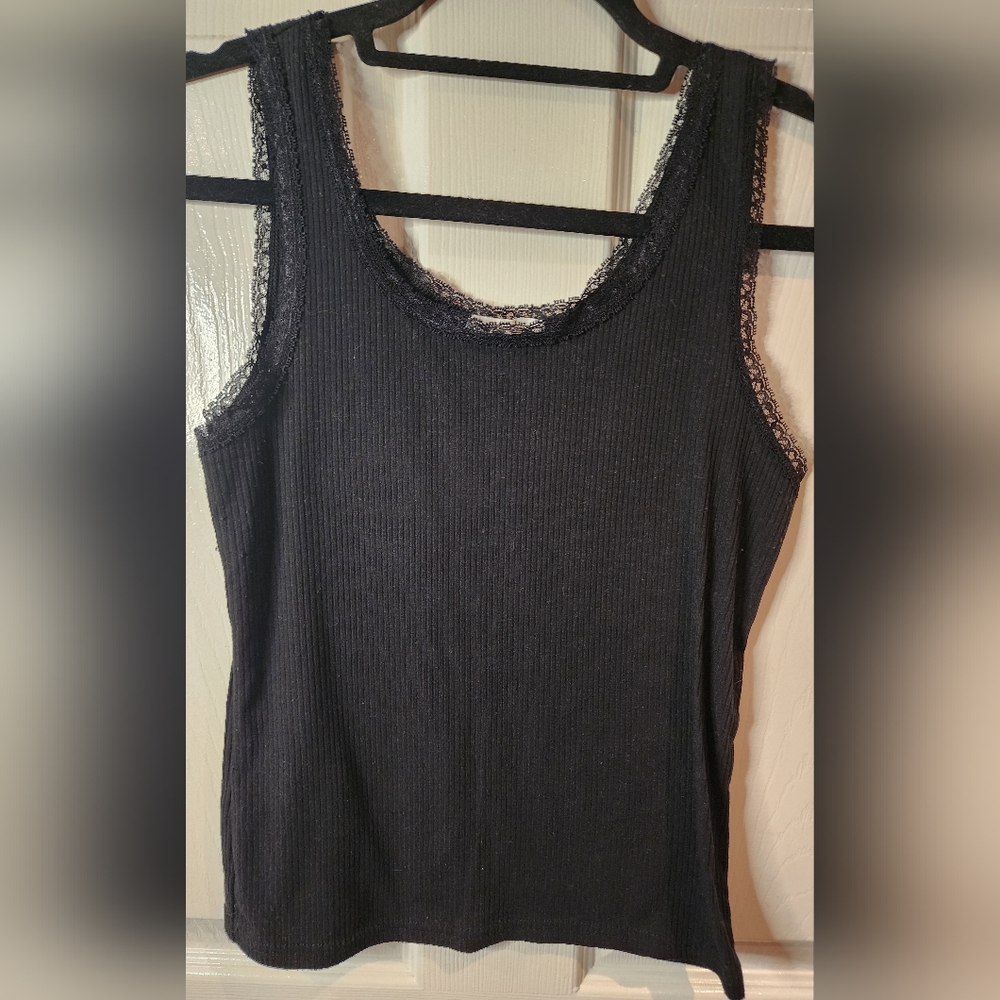 Paper Tee Black Ribbed Tank Top Size S